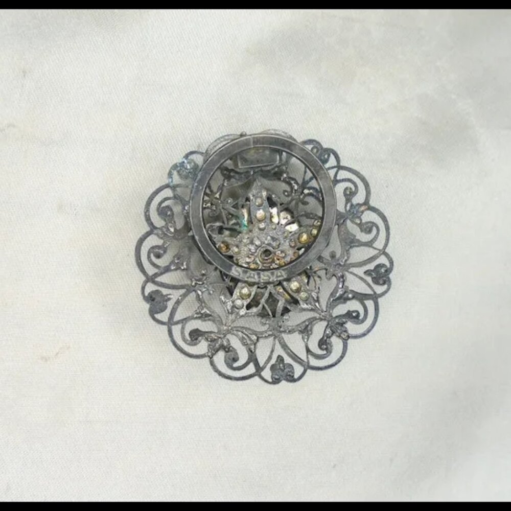 Vintage Scarf Clip Dark Silvertone Filigree Dress Clip Hat Clip - Picture 7 of 10